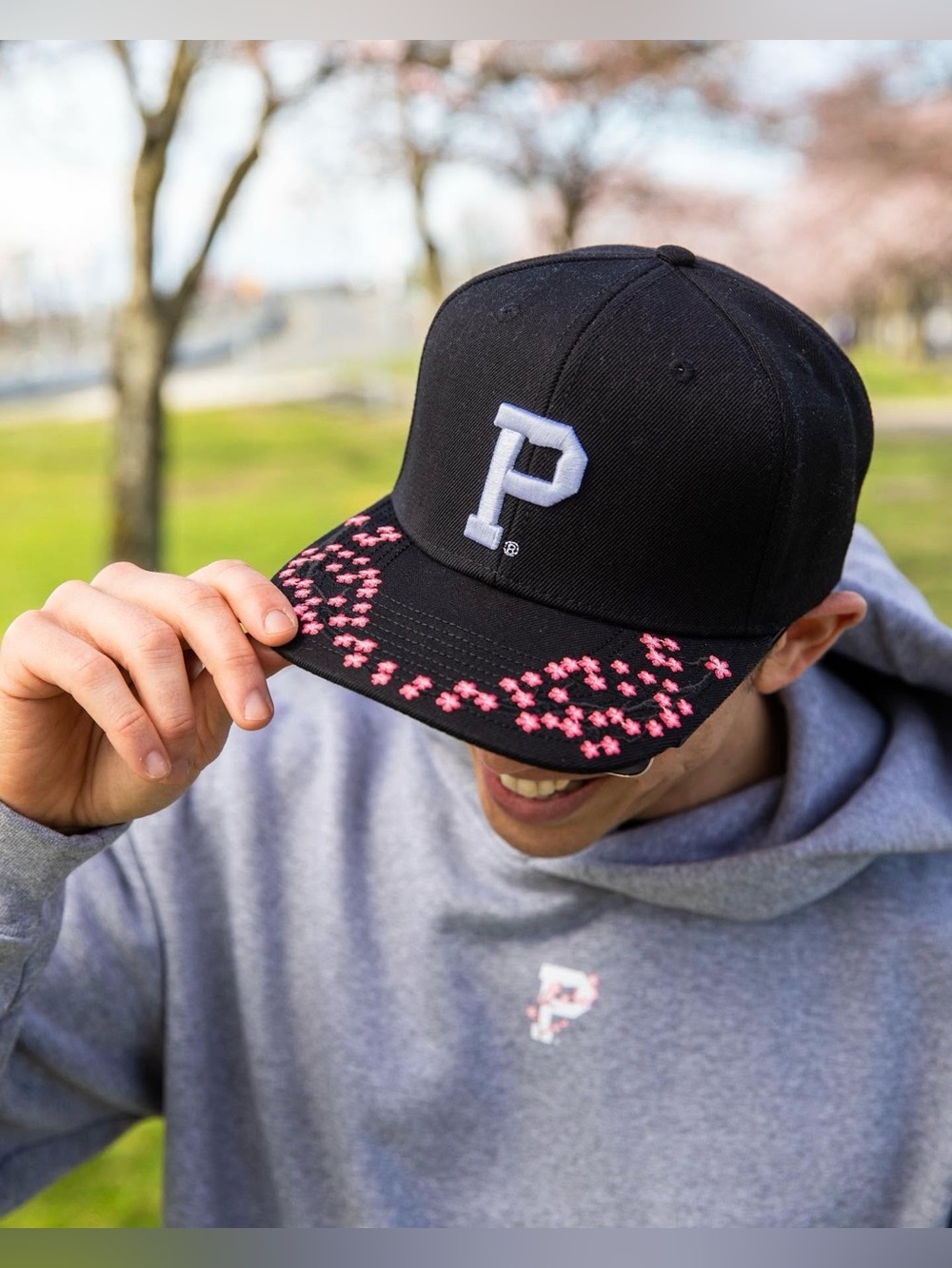 Black Portland Gear SnapBack Hat PDX Oregon Cherry Blossoms men’s women’s unisex